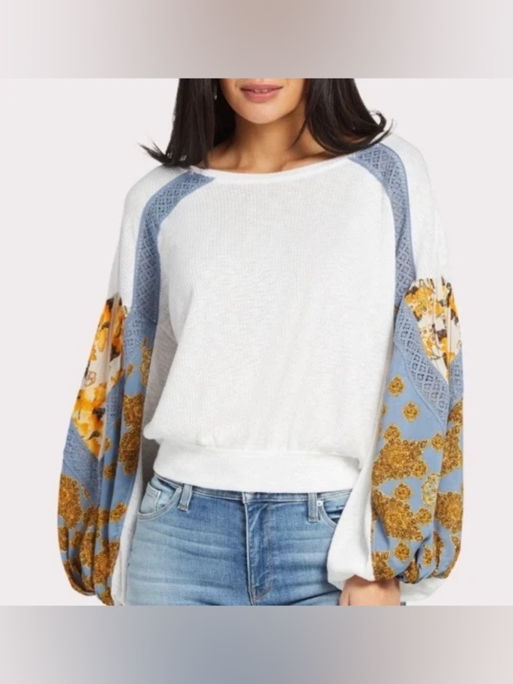 Free People Casual Clash Long Sleeve Boho Top